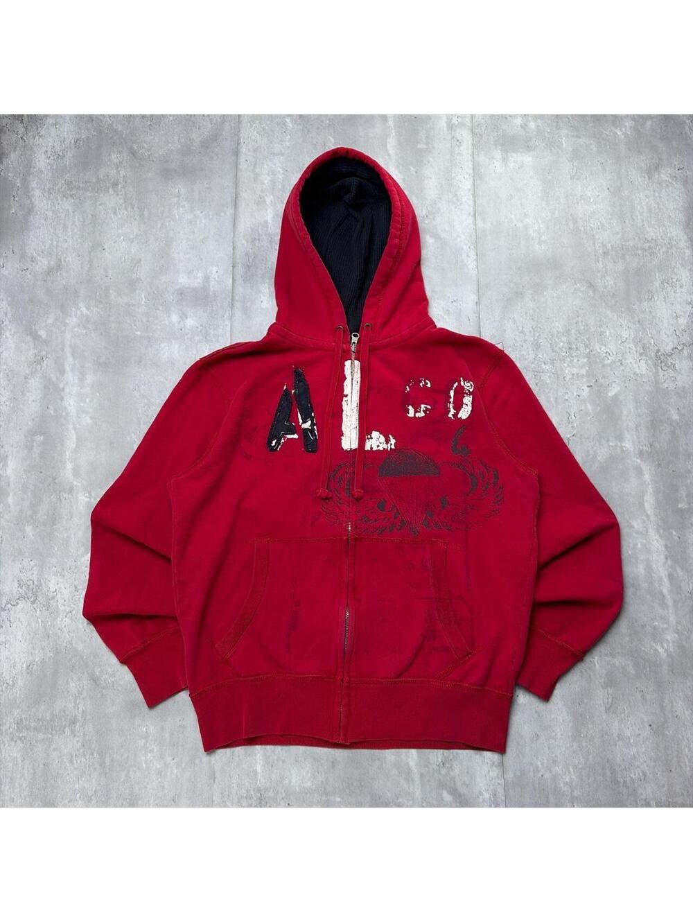 Y2K Red American Living Grunge Gothic Skater Thermal Zip Up Hoodie